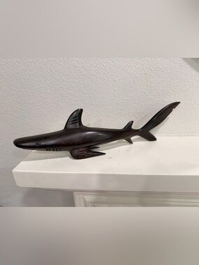 Hand Carved Ironwood Shark Sculpture 17” Solid Wood Coastal Decor